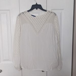 Medium Sheer White Eyelet Blouse - Simply Styled